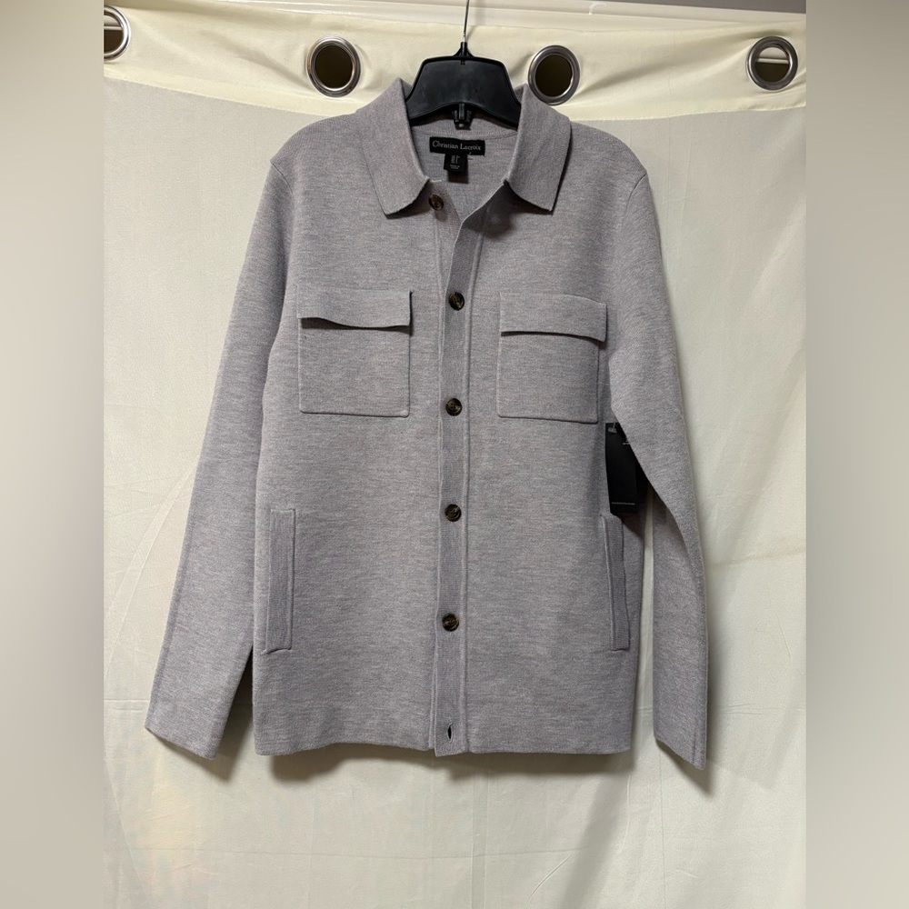 NWT Christian Lacroix Grey Knit Shirt Jacket Size Small